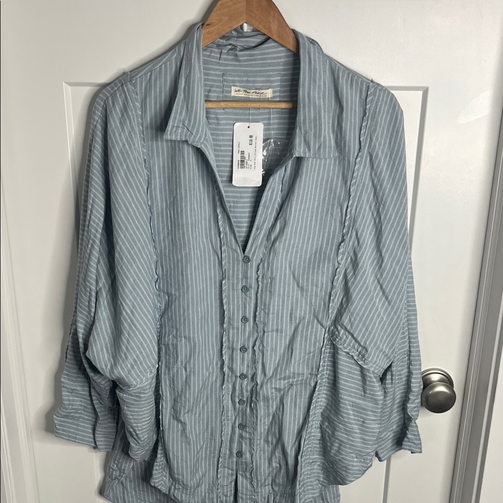NWT Free People One and Only stripe Button-Up Women's Top medium - Picture 4 of 7